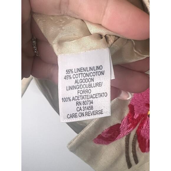 BCBGMaxAzria Embroidered Floral 3/4 Sleeve Cropped Blazer Beige Multi Women's S - Picture 5 of 10